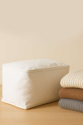 Pazarium - Fermuarlı Tela Kazak Hurç Beyaz