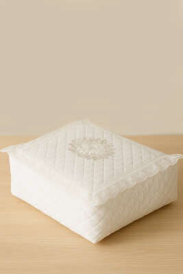 Pazarium - Dantelli Kadife Bohça Hurç Ekru