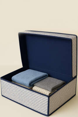 Pazarium - Çizgili Kapaklı Kutu Hurç Lacivert