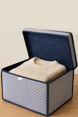 Pazarium - Çizgili Kapaklı Mini Kutu Hurç Lacivert