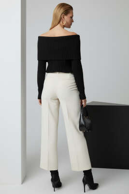 Örgü Detaylı Fermuarlı Hırka Siyah - Thumbnail