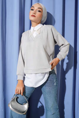 Pazarium - Gömlek Yakalı Granili Tunik Taş