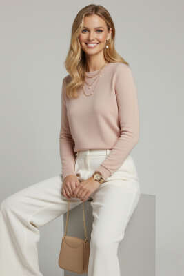 Pazarium - Bisiklet Yaka Merserize Kazak Pudra