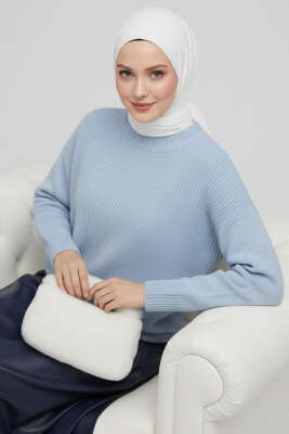 Pazarium - Oversize Triko Kazak Bebe Mavi