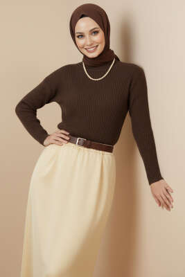 Pazarium - Oversize Triko Kazak Kahve