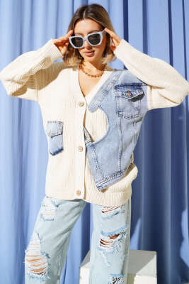 Kot Yelekli Cepli Hırka Bej - Thumbnail