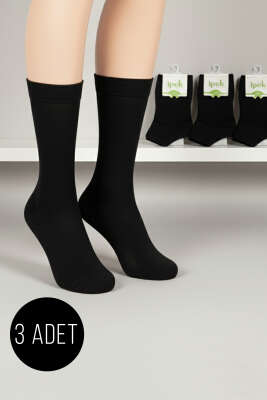 Pazarium - Kadın 3'lü Bambu Soket Çorap Siyah