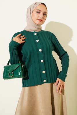 Pazarium - Fitilli Düğmeli Triko Hırka Nefti