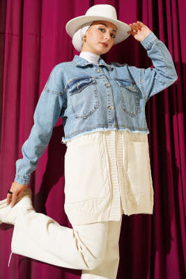 Pazarium - Garnili Kot Triko Hırka Kot Mavisi