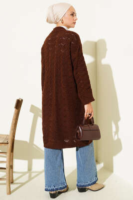 Örgü Desen Detaylı Triko Hırka Kahve - Thumbnail