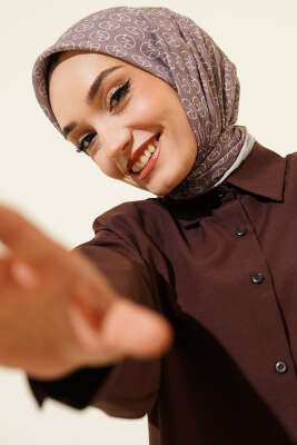 Pazarium - MK Desen Soft Eşarp Koyu Vizon