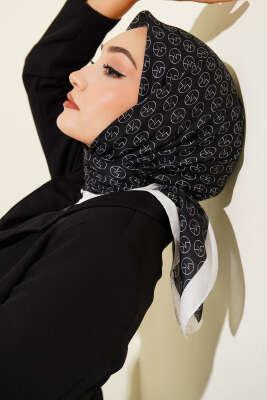 MK Desen Soft Eşarp Siyah Beyaz - Thumbnail