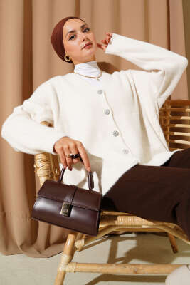 Pazarium - Sakallı Düğmeli Hırka Taş