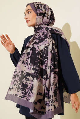 Pazarium - Kamuflaj Desenli Bambu Kraş Şal Koyu Vizon -08