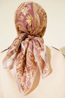 Arya Otantik Desenli Eşarp Soft Kahve - Thumbnail