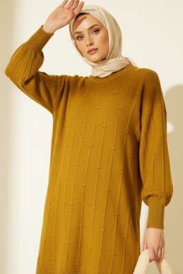 Pazarium - Damla Desen Yumoş Triko Kazak Yağ Yeşili