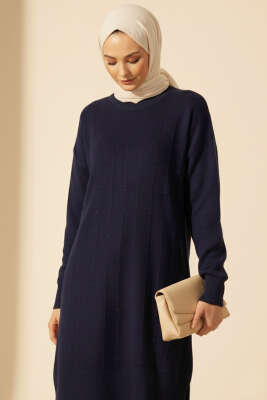 Pazarium - Damla Desen Yumoş Triko Kazak Lacivert