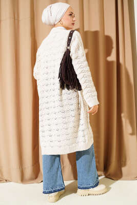 Örgü Desen Detaylı Triko Hırka Bej - Thumbnail