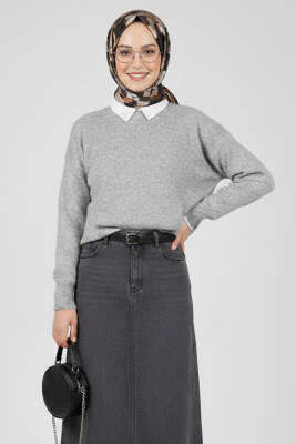 Pazarium - Salaş Yumoş Triko Kazak Gri