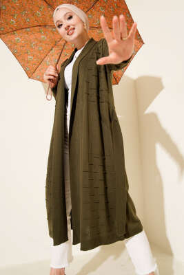 Pazarium - Yandan Dikişli Bağcıklı Hırka Haki