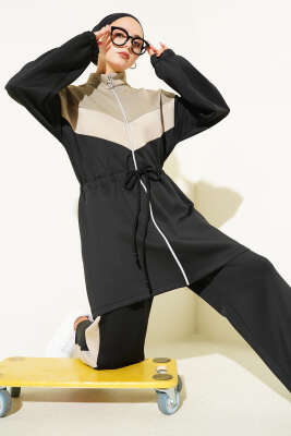 Pazarium - Garnili Bel Tünelli Scuba İkili Takım Siyah