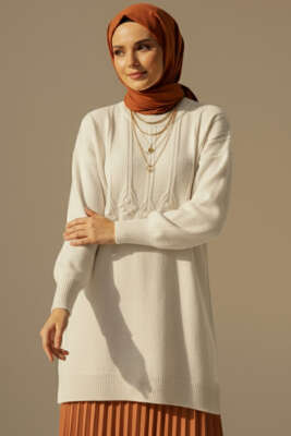 Pazarium - Kabartma Desen Yumoş Triko Tunik Taş