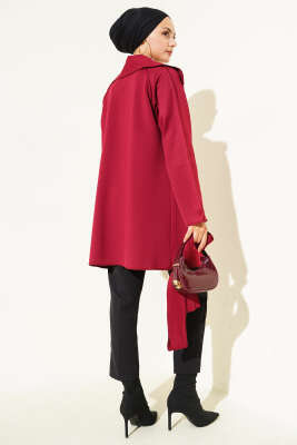 Fiyonk Bronşlu Ters Dikiş Detaylı Ceket Bordo - Thumbnail