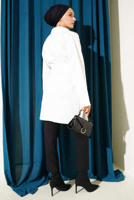 Fiyonk Bronşlu Ters Dikiş Detaylı Ceket Ekru - Thumbnail