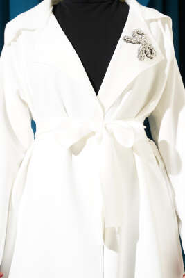 Fiyonk Bronşlu Ters Dikiş Detaylı Ceket Ekru - Thumbnail