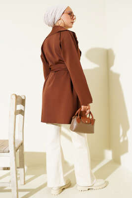 Fiyonk Bronşlu Ters Dikiş Detaylı Ceket Kahve - Thumbnail