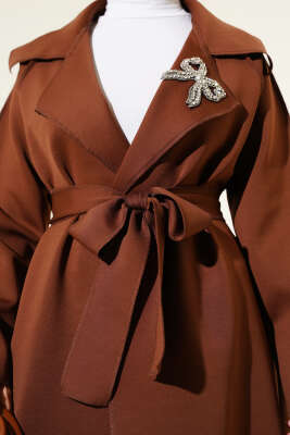 Fiyonk Bronşlu Ters Dikiş Detaylı Ceket Kahve - Thumbnail