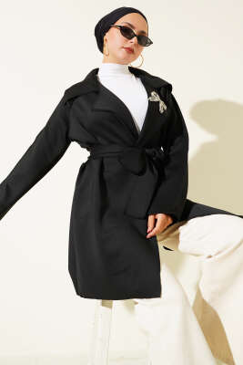 Fiyonk Bronşlu Ters Dikiş Detaylı Ceket Siyah - Thumbnail