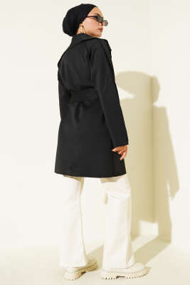 Fiyonk Bronşlu Ters Dikiş Detaylı Ceket Siyah - Thumbnail