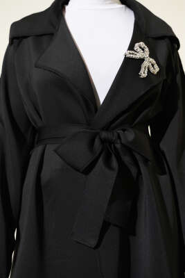 Fiyonk Bronşlu Ters Dikiş Detaylı Ceket Siyah - Thumbnail