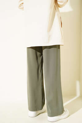 Bel Lastikli Tencel Pantolon Haki - Thumbnail