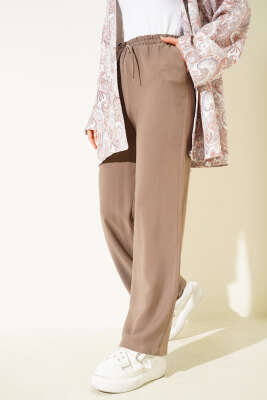 Pazarium - Bel Lastikli Tencel Pantolon Vizon