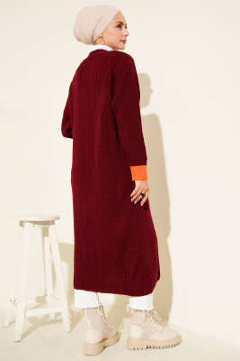 Renk Detaylı Salaş Bordo Hırka - Thumbnail