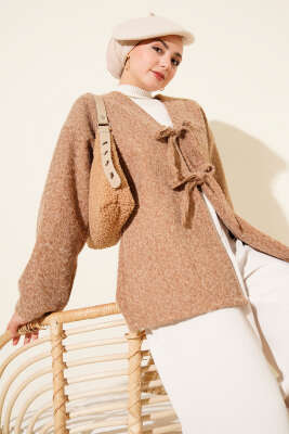 Pazarium - İp Bağlama Detaylı Ceket Latte