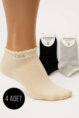 Pazarium - Kadın 4'lü Fırfırlı Patik Çorap Asorti 2