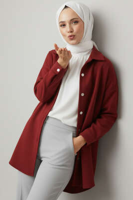 Pazarium - Metal Çıtçıtlı Ceket Bordo