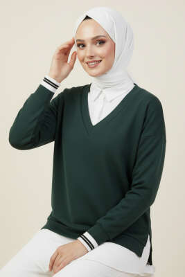 Pazarium - Gömlek Yakalı Granili Tunik Zümrüt