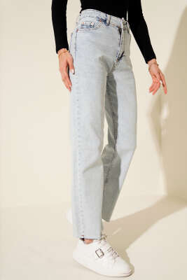 Pazarium - Kesik Dar Paça Kot Pantolon Açık Kar