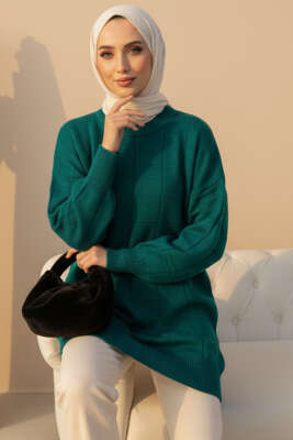 Pazarium - Kare Kabartmalı Yumoş Triko Tunik Nefti