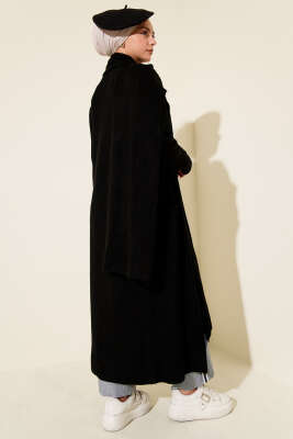 Şal Yaka Cepli Uzun Triko Hırka Siyah - Thumbnail