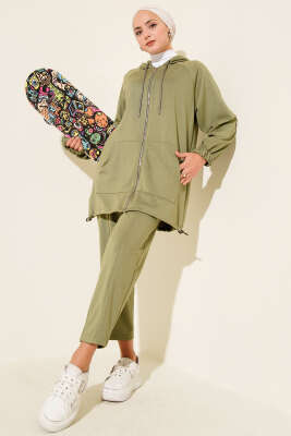 Pazarium - Önü Fermuarlı Kapşonlu İkili Takım Çağla Yeşili