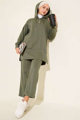 Pazarium - What Ever Armalı Kapüşonlu İkili Takım Haki