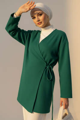 Pazarium - Yan Bağlamalı Kaşe Ceket Zümrüt