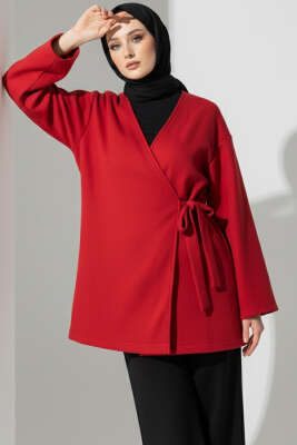 Pazarium - Yan Bağlamalı Kaşe Ceket Kırmızı