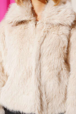 Kürklü Detaylı Salaş Mont Bej - Thumbnail