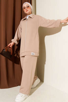 Pazarium - Classy Armalı Fermuarlı İkili Takım Latte